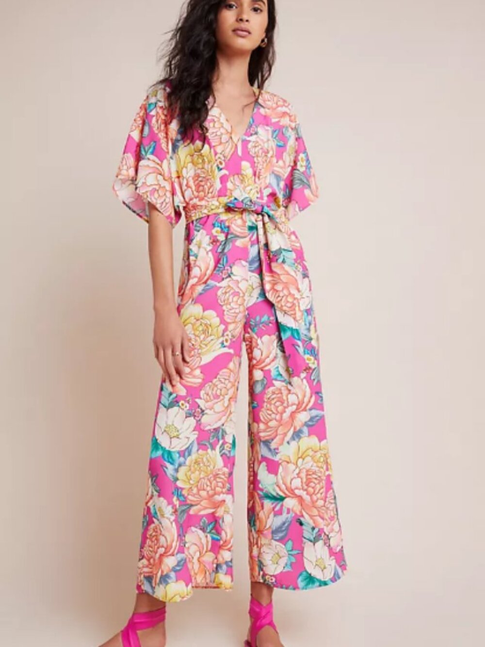 Farm Rio Eulalie Pink Floral Jumpsuit Anthropologie Small Like New